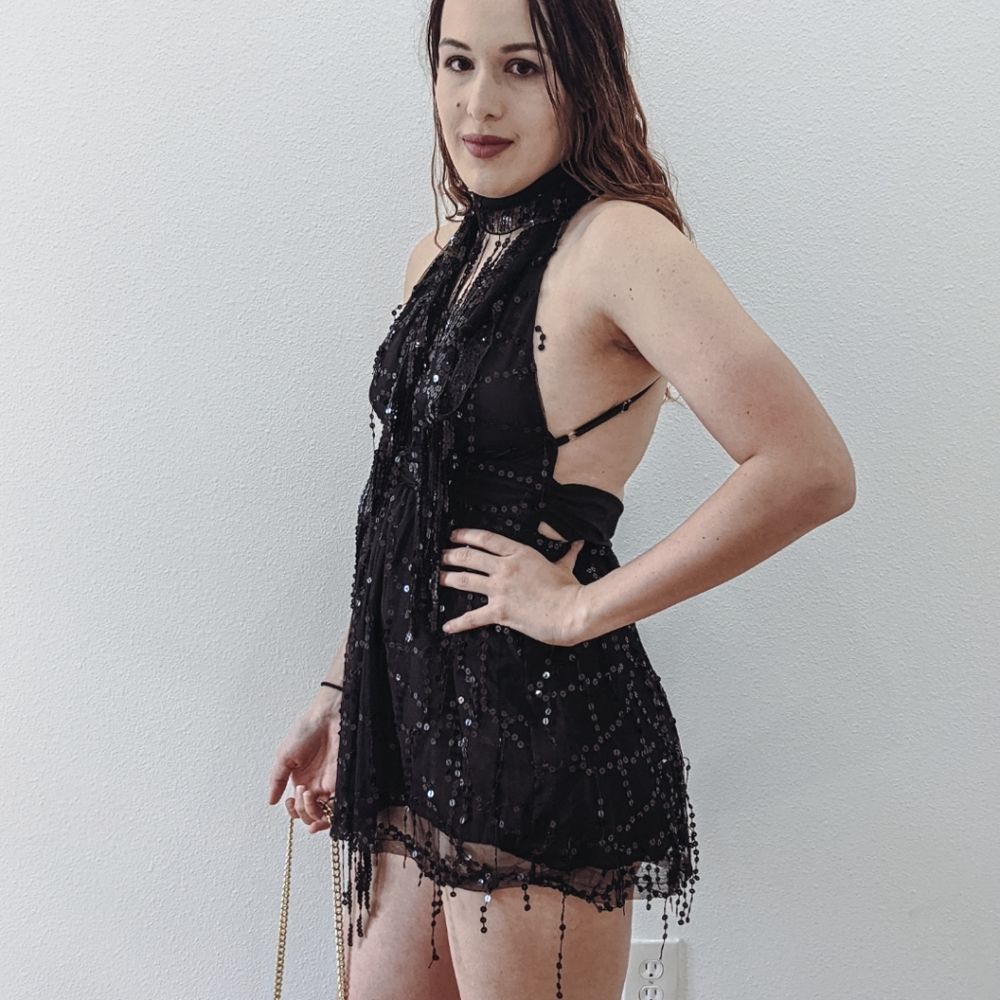 NWT Little Black Sequin Summer Party Mini Dress S: small-medium - Picture 9 of 13